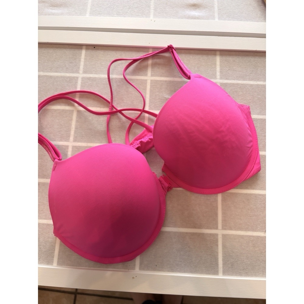 Victoria's Secret Very Sexy Hot Pink T-Shirt Push-Up Bra 34D Front Clasp
